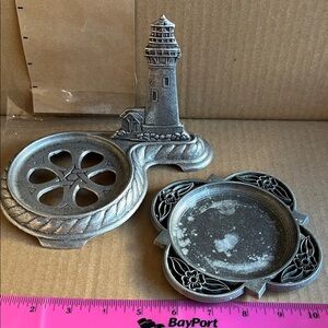 Silver Lighthouse Metal Candle Holder and Flower Theme candle holder